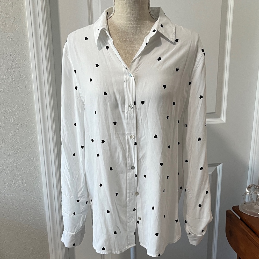 Jane + Delancey White Shirt with Black Heart Design